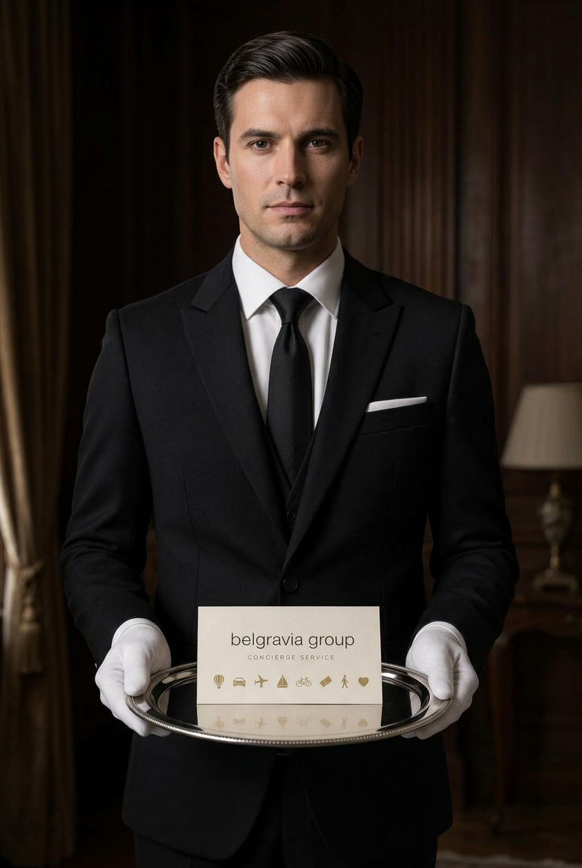 Butler presenting a Belgravia Group Concierge Service calling card