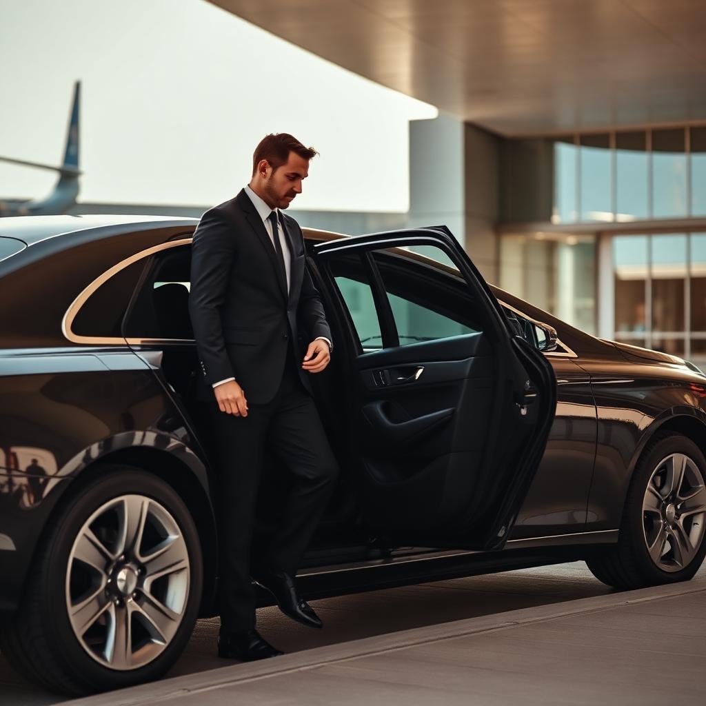 Chauffeur opening a luxury car door at the airport