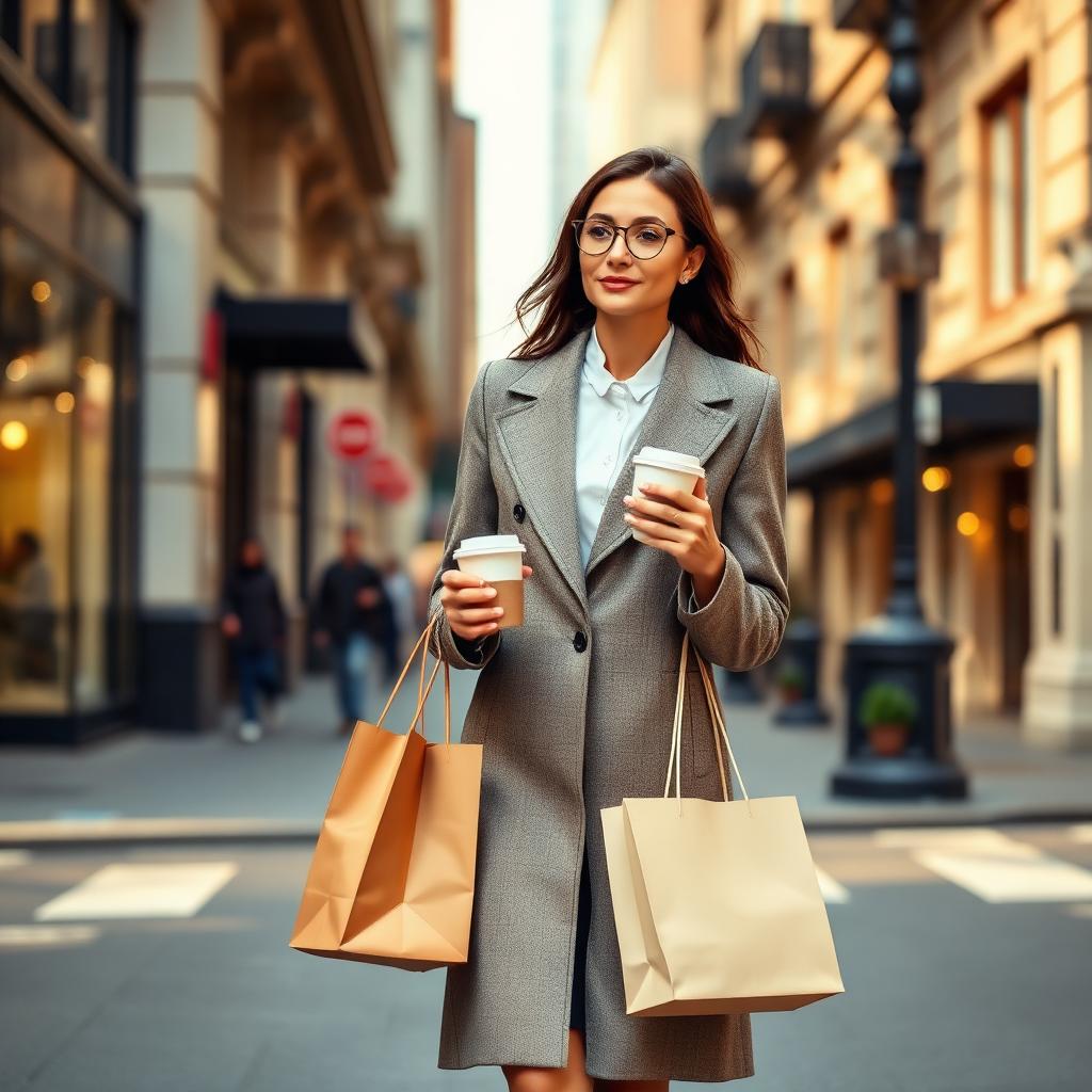Personal assistant on an upscale city street with shopping bags
