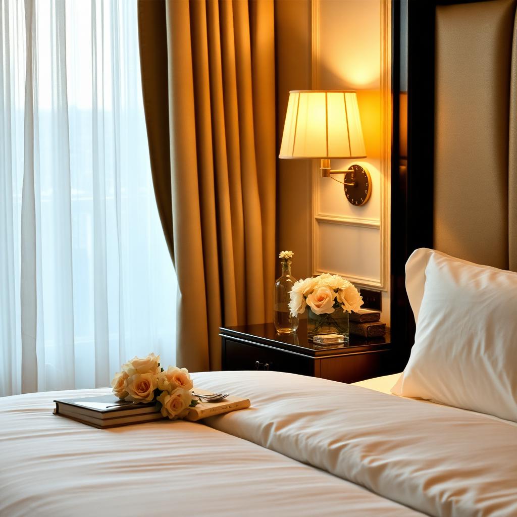 Luxury hotel suite with crisp linens and turn-down service