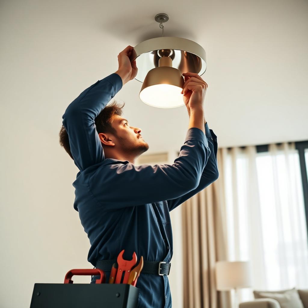 Professional handyman repairing a light fixture